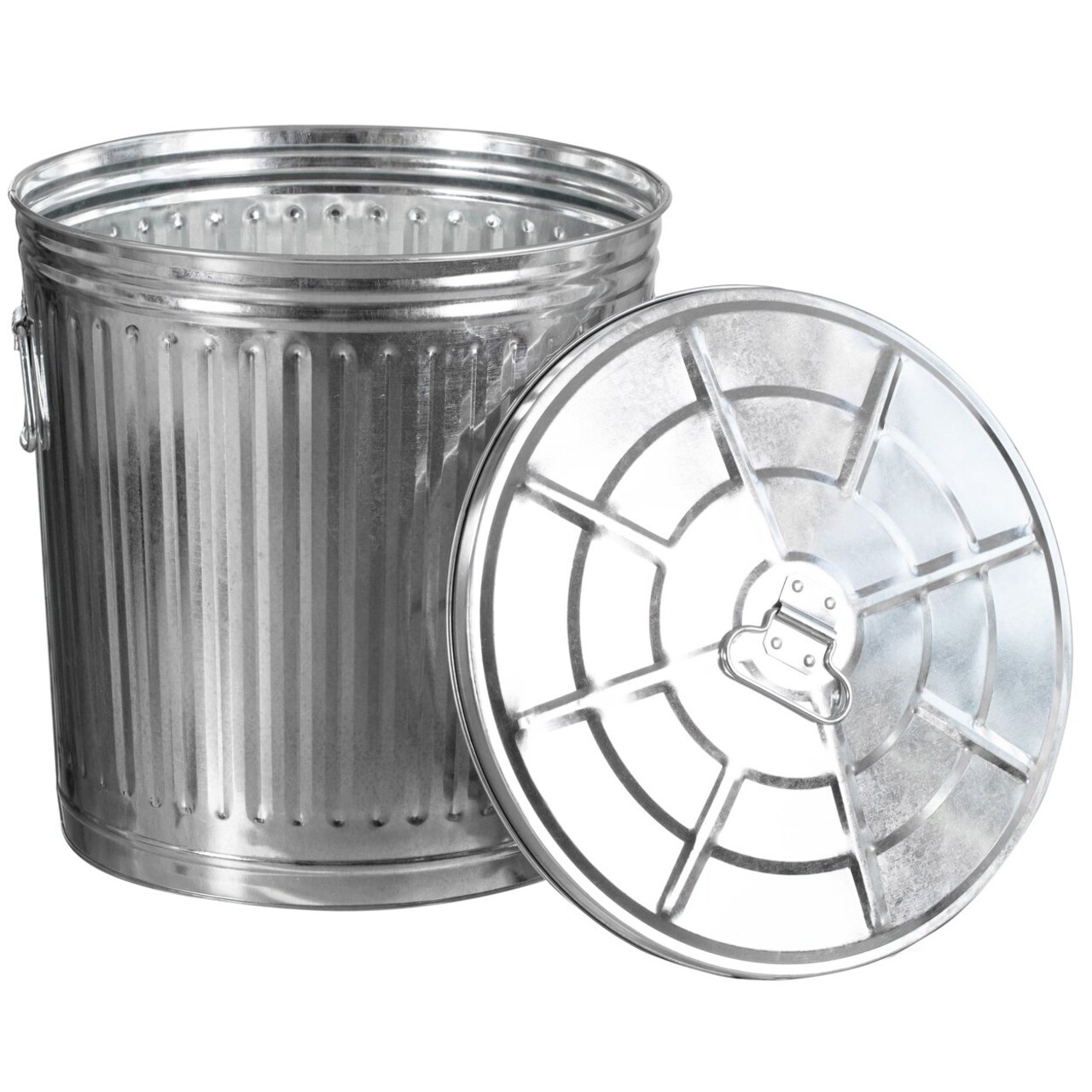 Gardenised Round Galvanized Steel Trash Can With Secure Lid - Durable Metal Bucket For Backyard Lawn Garden And Yard Use